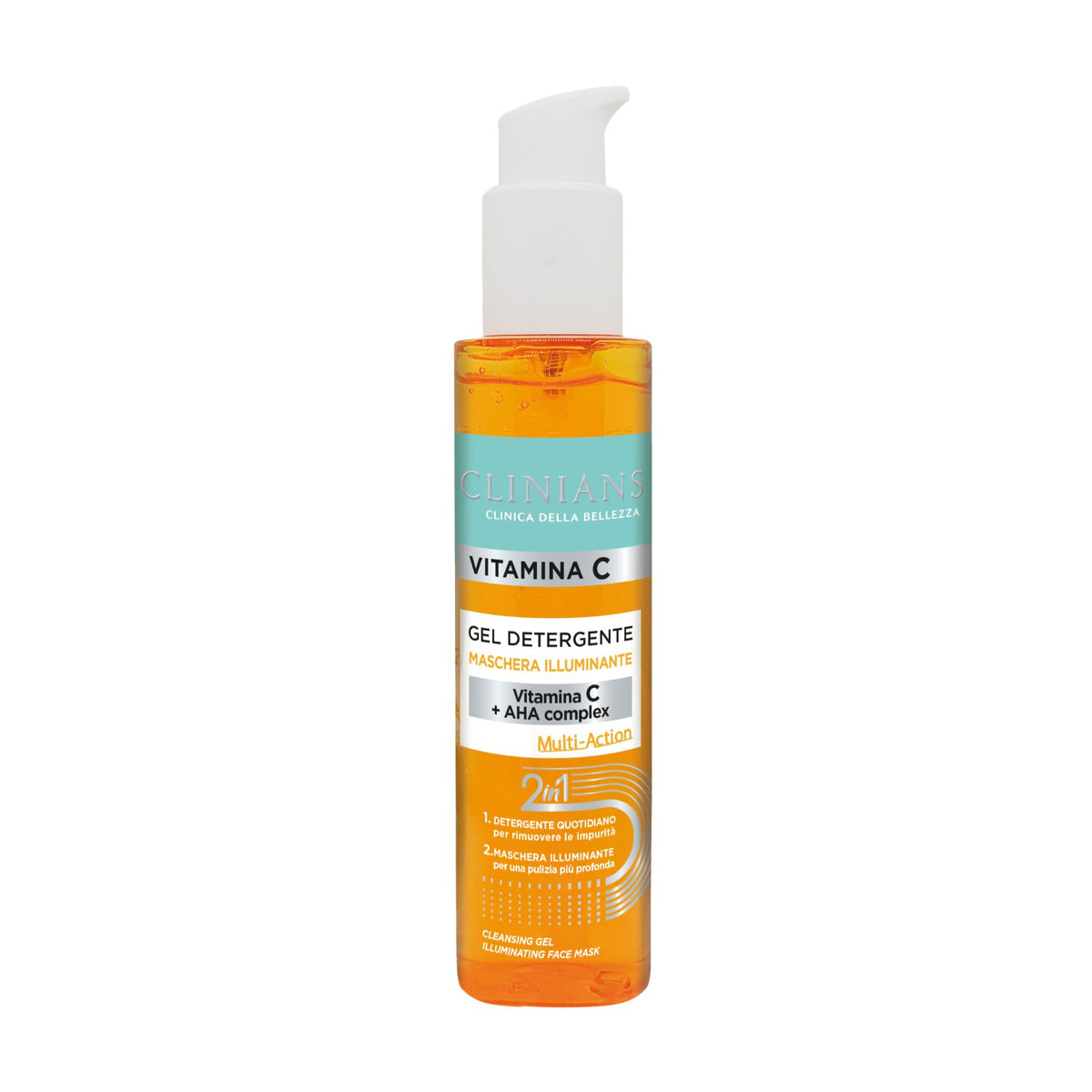 Clinians Gel Detergente e Maschera Viso 2 in 1, 150ml, Illuminante con Vitamina C