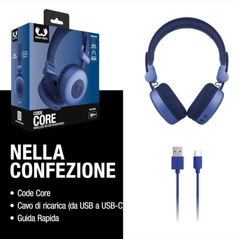 Fresh 'n Rebel Code Core, Cuffie Bluetooth on-ear senza fili, 30 ore di riproduzione