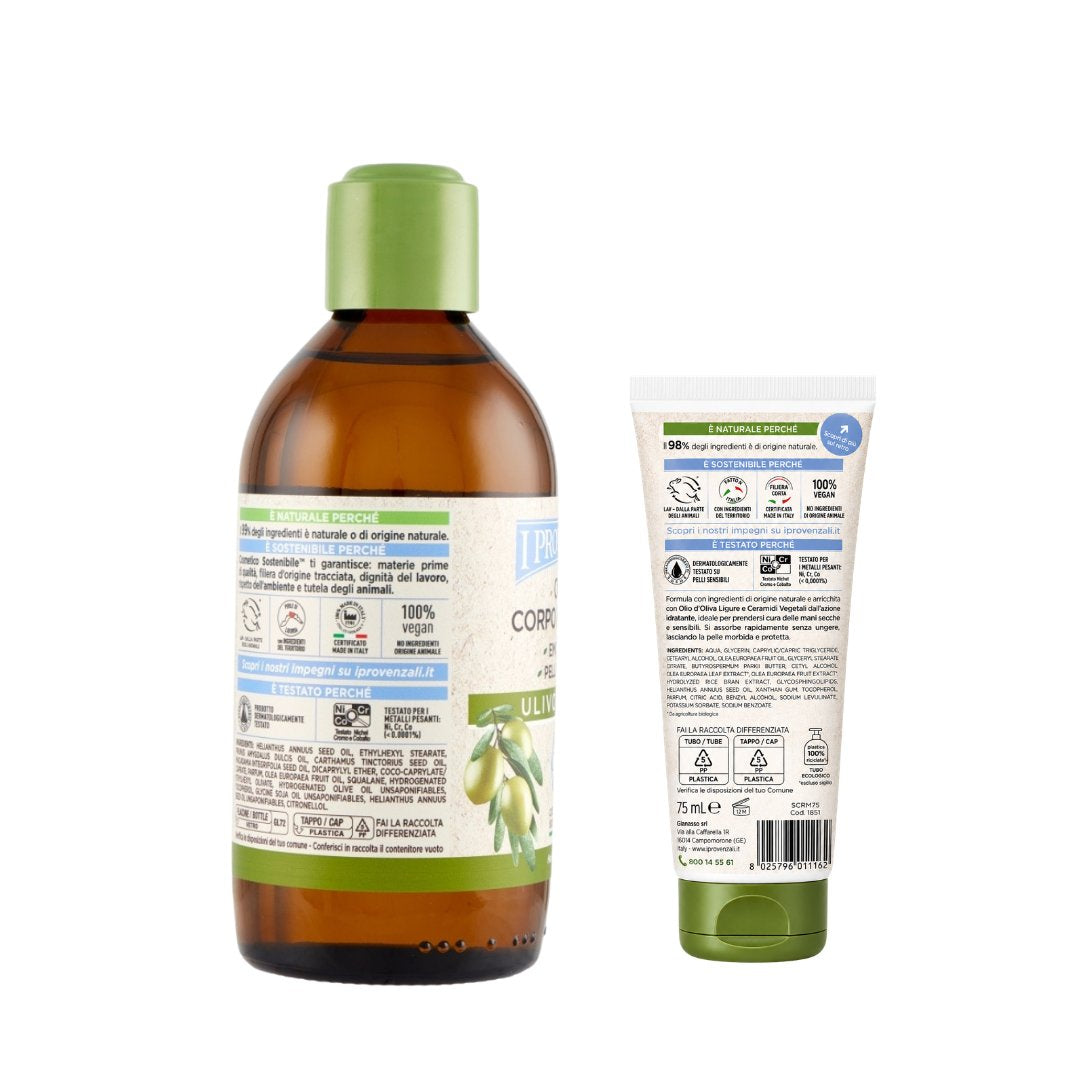I PROVENZALI - Kit Olio Corpo e Capelli Ulivo Ligure e Crema Mani Ulivo Ligure - 200ml + 75ml