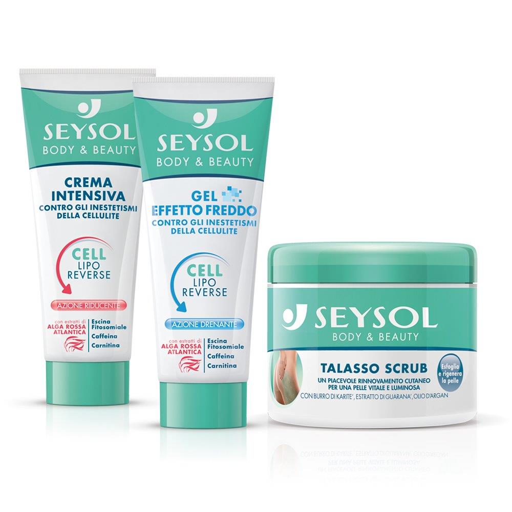 Kit Seysol Body&Beauty Crema Intensiva Anticellulite, Gel Effetto Feddo Anticellulite, Talasso Scrub