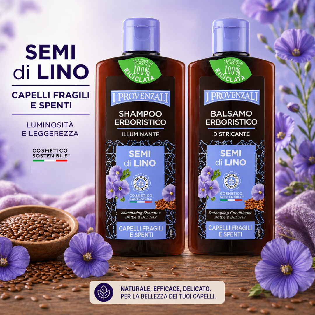 I PROVENZALI - Kit Shampoo e Balsamo Erboistico Semi di Lino per capelli Fragili e Spenti - 250ml + 200ml