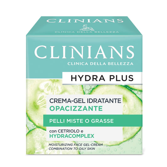 Clinians Hydra Plus Crema Gel Viso Idratante Opacizzante, 50 ml, per Pelli Miste e Grasse