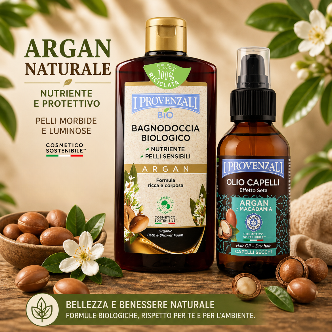 I PROVENZALI - Kit Bagnodoccia Biologico Argan e Olio per Capelli Argan e Macadamia  400ml + 100ml