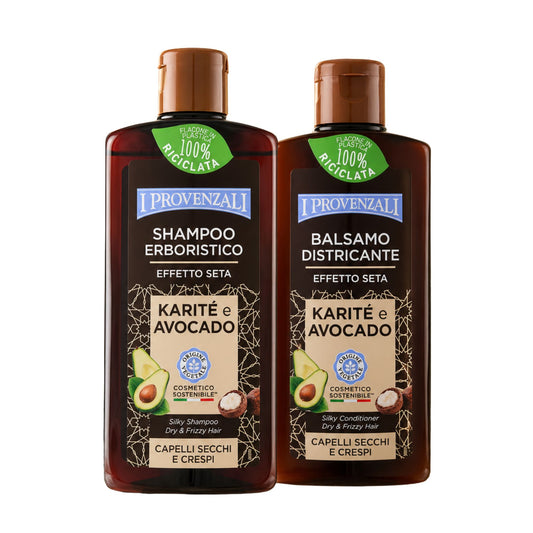 I PROVENZALI - Kit Shampoo e Balsamo Erboistico Karitè e Avocado per capelli Secchi e Crespi - 250ml + 200ml