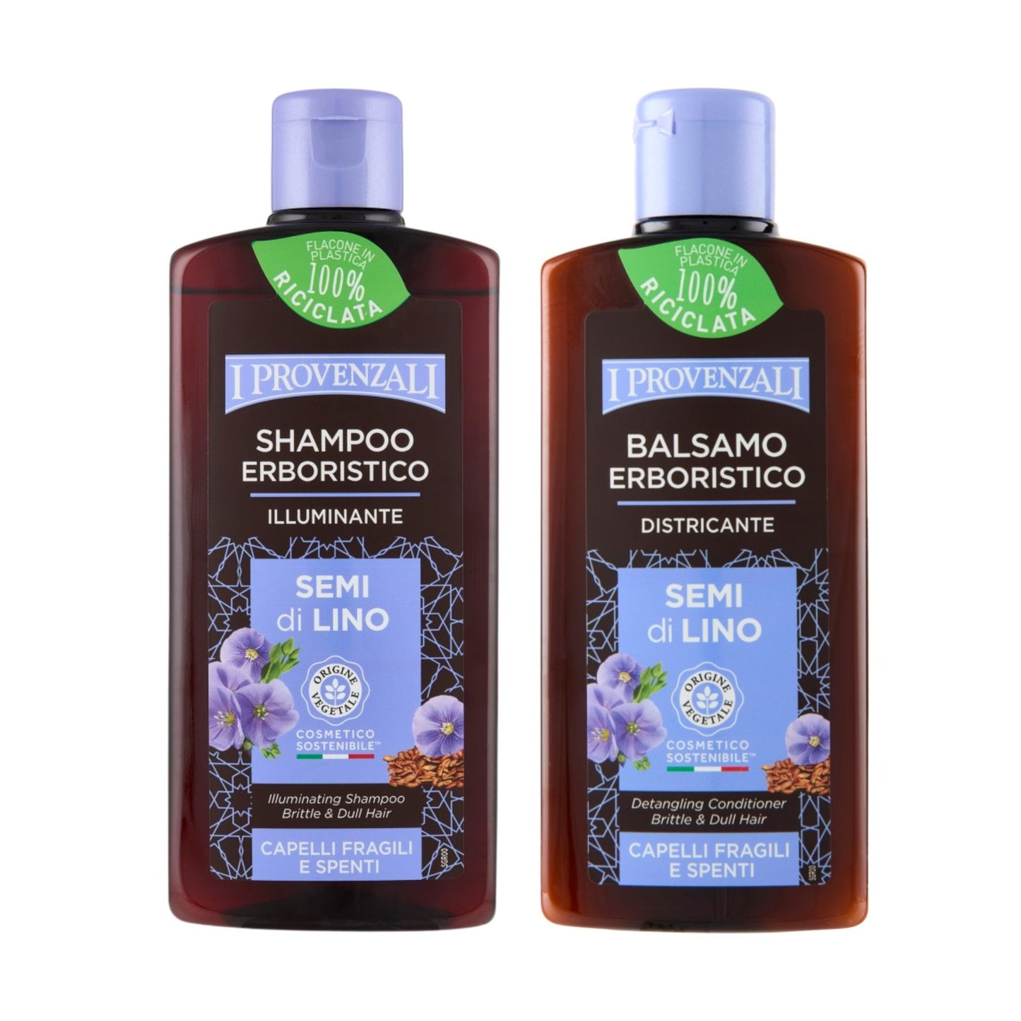 I PROVENZALI - Kit Shampoo e Balsamo Erboistico Semi di Lino per capelli Fragili e Spenti - 250ml + 200ml