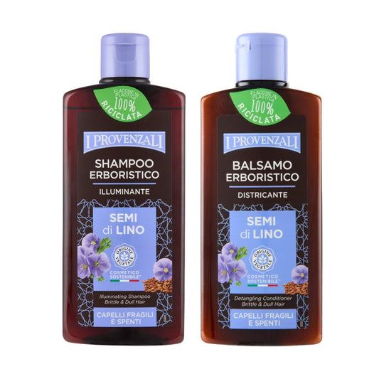 I PROVENZALI - Kit Shampoo e Balsamo Erboistico Semi di Lino per capelli Fragili e Spenti - 250ml + 200ml