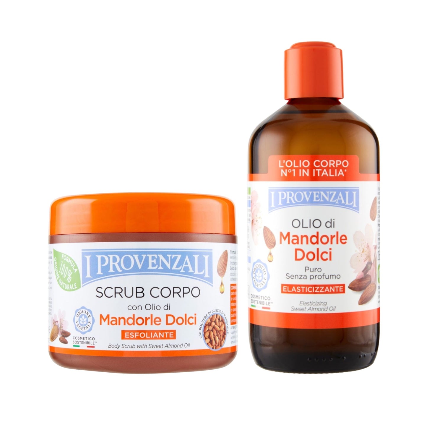 I PROVENZALI - Kit Scrub Corpo Esfoliante e Olio Corpo e Massaggi Mandorle Dolci Elasticizzante - 600gr + 250ml