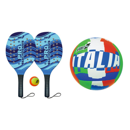 Kit Racchettoni Blu E Pallone Da Beach Volley