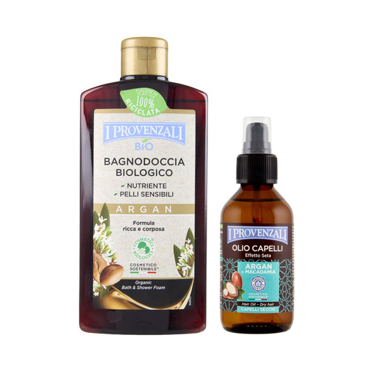 I PROVENZALI - Kit Bagnodoccia Biologico Argan e Olio per Capelli Argan e Macadamia  400ml + 100ml