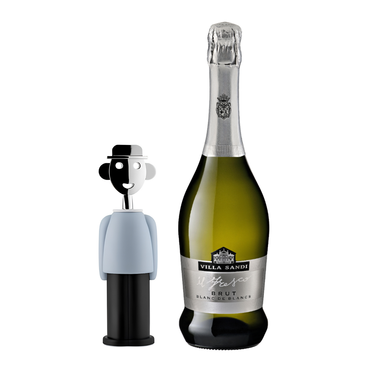 Villasandi Vino Spumante Brut Blanc de Blancs Il Fresco e Alessi Cavatappi Alessandro M