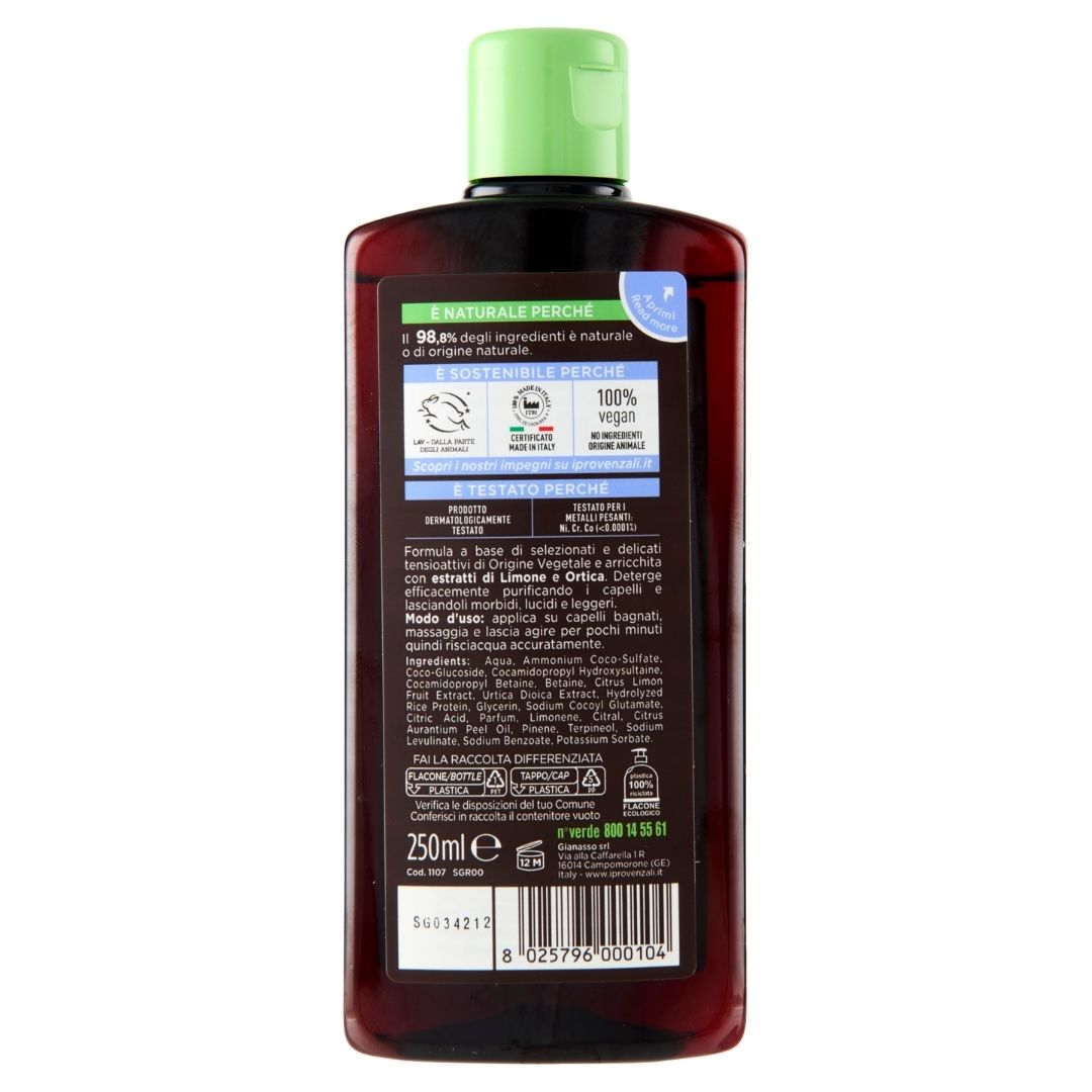 I PROVENZALI - Shampoo Erboristico Limone e Ortica per Capelli Grassi - 250ml