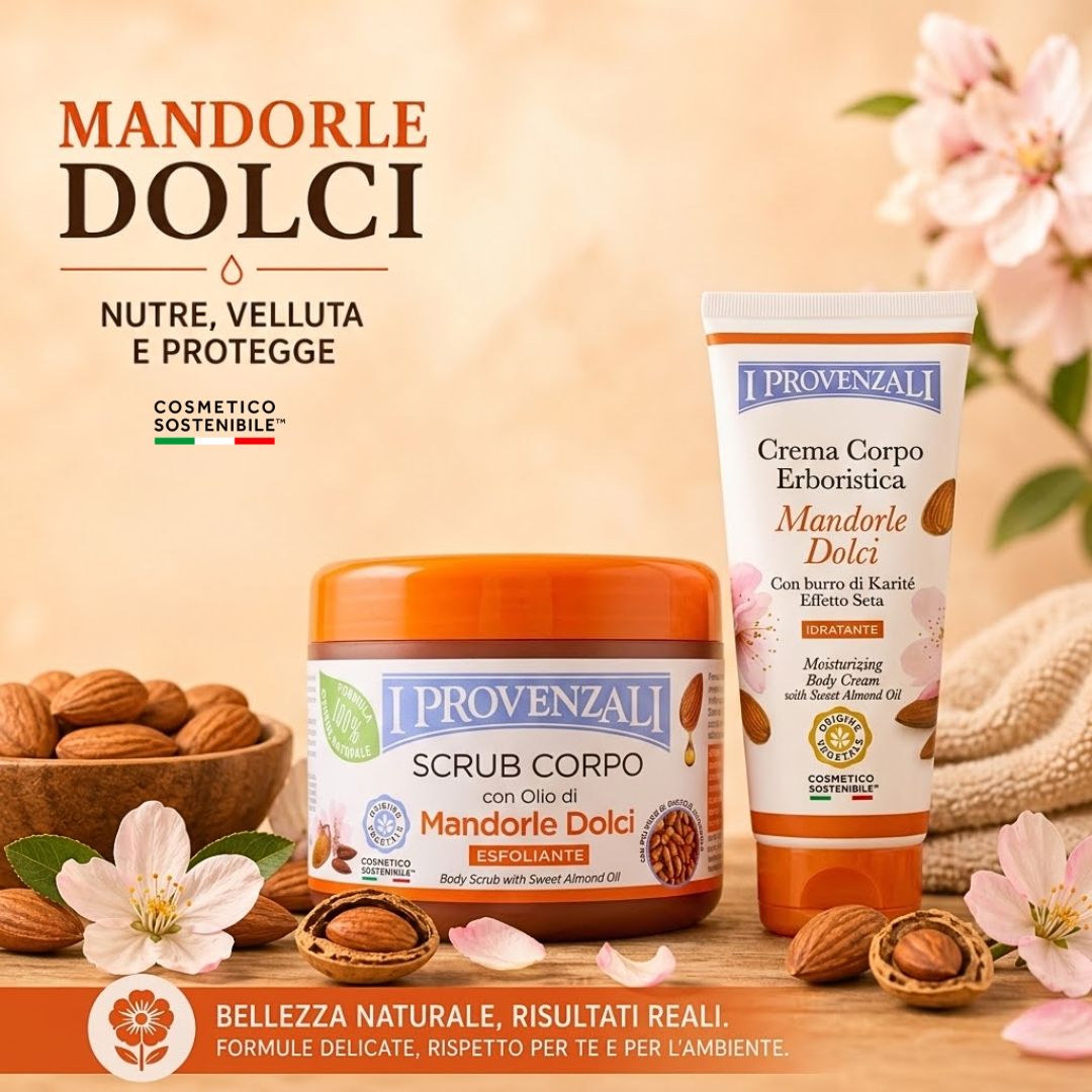 I PROVENZALI - Kit Scrub Corpo Mandorle Dolci e Crema Corpo Mandolre Dolci - 600gr + 200ml