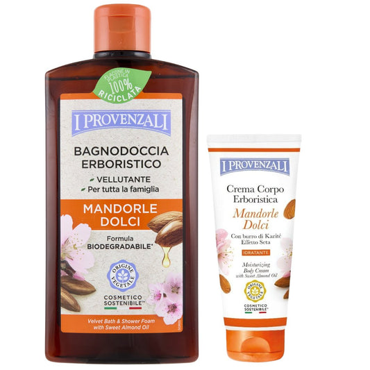 I PROVENZALI - Kit Bagnoschiuma Mondorle Dolci e  Crema Corpo Mandorle Dolci - 400ml + 200ml