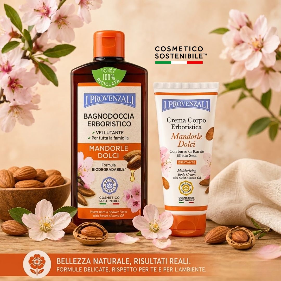 I PROVENZALI - Kit Bagnoschiuma Mondorle Dolci e  Crema Corpo Mandorle Dolci - 400ml + 200ml