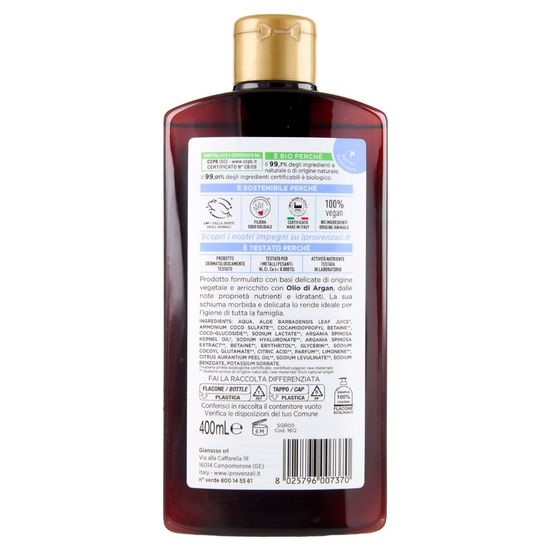 I PROVENZALI - Bagnodoccia Biologico Argan - Nutriente - 400ml