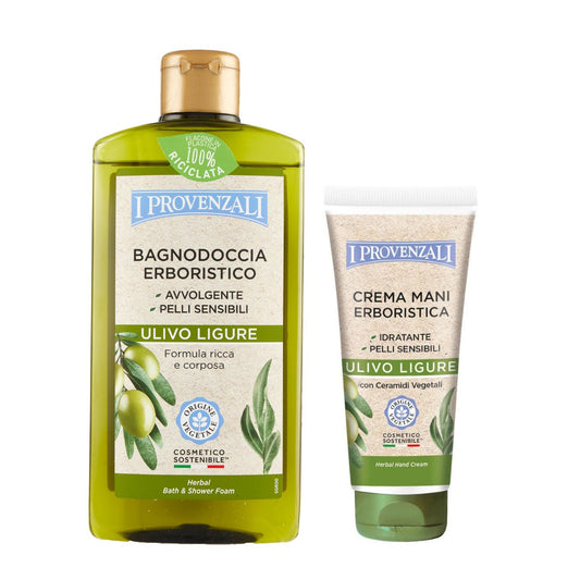 I PROVENZALI - Kit Bagnodoccia Erboristico Ulivo Ligure e Crema Mani Erboristica Ulivo Ligure - 400ml + 75ml