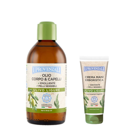 I PROVENZALI - Kit Olio Corpo e Capelli Ulivo Ligure e Crema Mani Ulivo Ligure - 200ml + 75ml
