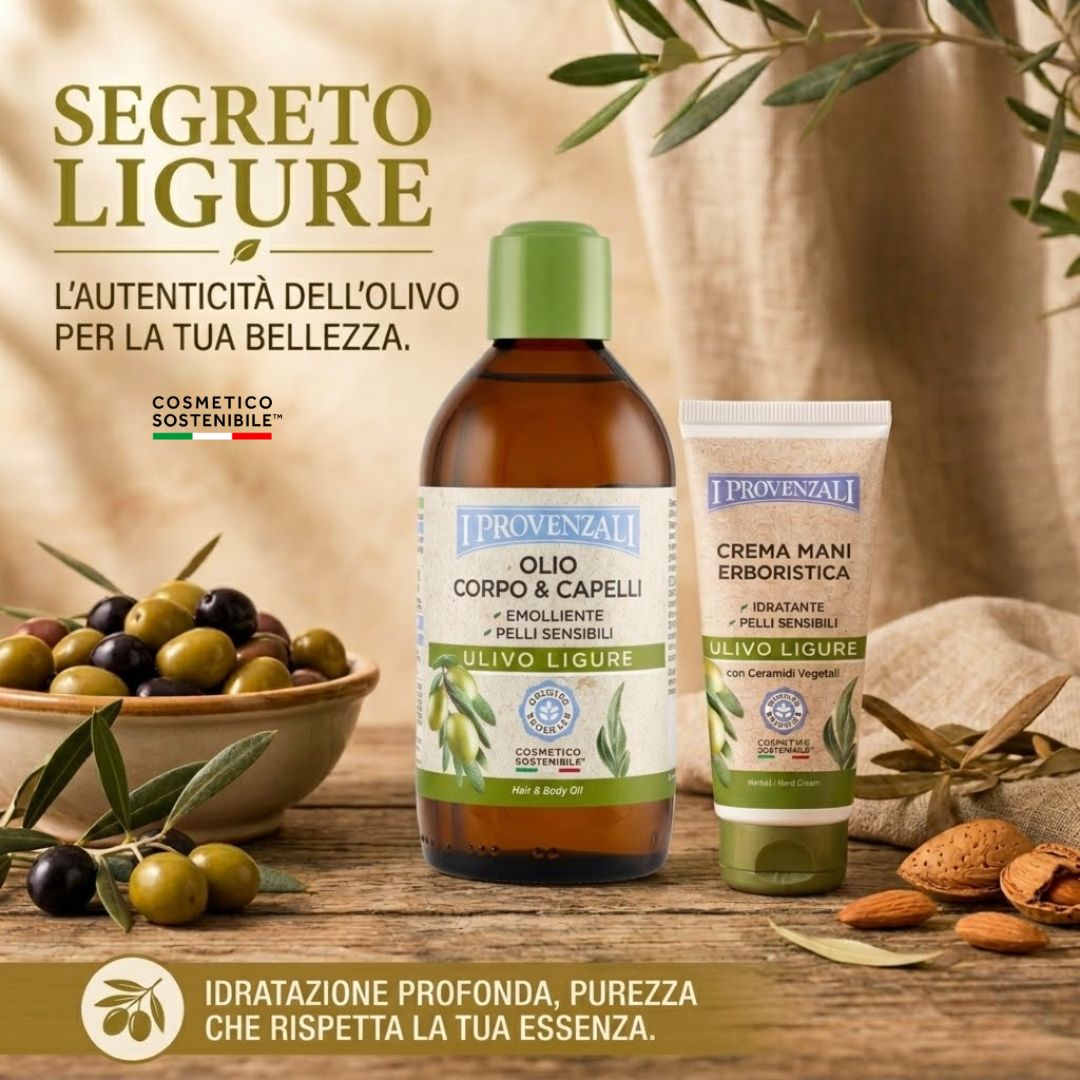 I PROVENZALI - Kit Olio Corpo e Capelli Ulivo Ligure e Crema Mani Ulivo Ligure - 200ml + 75ml