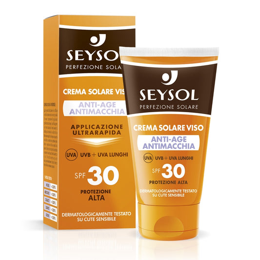 Seysol Crema Solare Viso SPF 30 Anti-Age – Protezione media, Previene Rughe e Macchie, Pelli Sensibili, Texture Leggera