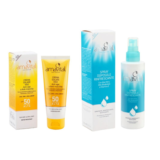 Kit Amavital Sun Passion Spray Doposole Rinfrescante E Crema Solare Viso AntiAge AntiMacchia