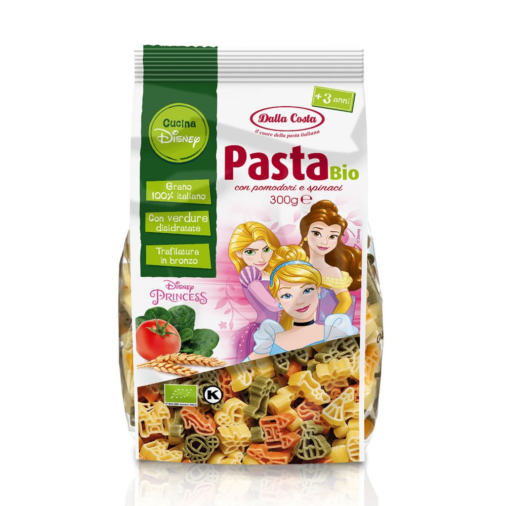Dalla Costa Pasta Disney Princess biologica con pomodoro e spinaci confezione risparmio 12x300 grammi