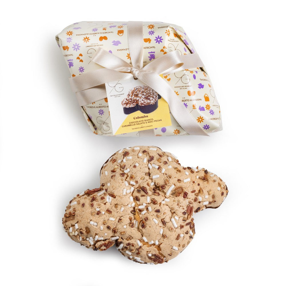 Cioccolato Gorumet Colomba Cioccolato bianco, caramello salato e noci pecan 750gr