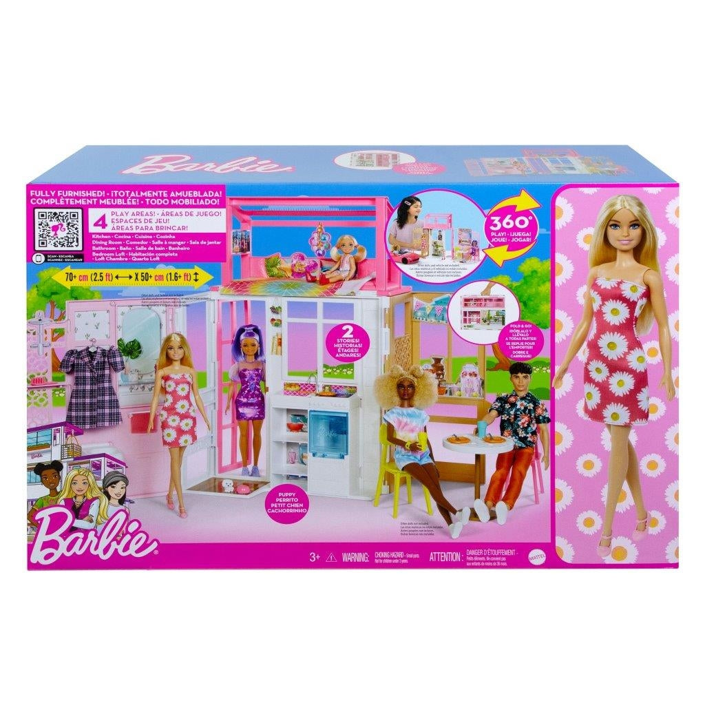 Barbie Loft Casa di Barbie Playset con bambola Barbie e casa a 2 piani con 4 aree gioco